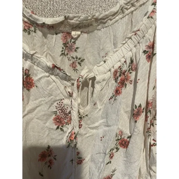 Rewind Floral Blouse Women's Long Sleeve Top Cream Pink Casual L - Picture 2 of 7
